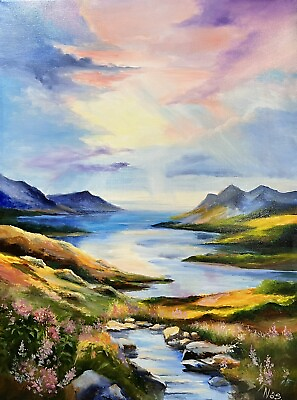 #ad Original painting 18x24 inches Mountain River Landscape Nature Painting $135.00