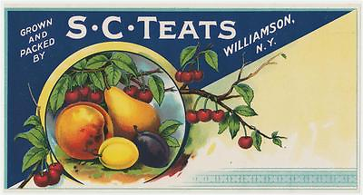 #ad Vintage 1910 20#x27;s S. C. Teats Williamson N. Y. Early Litho Fruit Crate Label $2.19