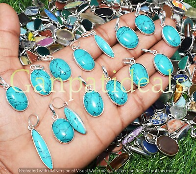 #ad Turquoise Gemstone Small Pendant Wholesale Lots 925 Silver Plated Jewelry $66.49
