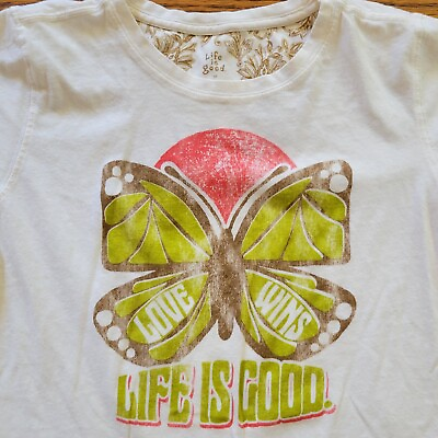 #ad Life Is Good Butterfly T Shirt Womens Small quot;Love Winsquot; Short Sleeve Semi Fitted $14.99