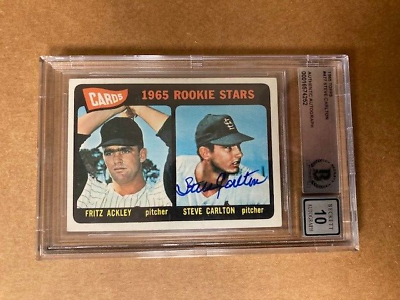 #ad Steve Carlton Signed 1965 Topps Rookie Card BAS Auto Grade 10 auction for 1 card $269.78