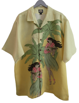 #ad Tommy Bahama Linen Hula Girl Hawaiian Camp Shirt XL $45.00