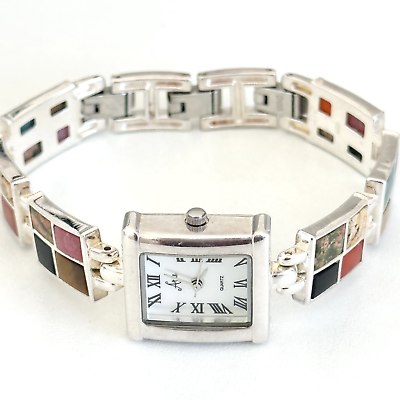 #ad Vintage 925 Sterling Silver Aria Multi Gemstone Watch 7quot; $99.00