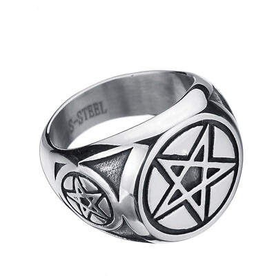 #ad Stainless Steel Satan Inverted Pentagram Ring Downward Pentacle Lucifer Men Ring $7.36