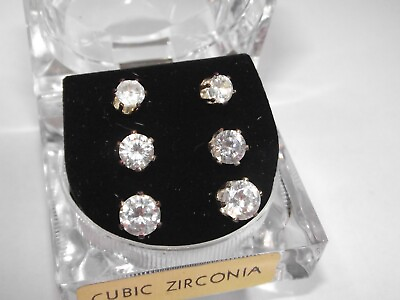 #ad New gift box 3pr clear round cubic zirconia earrings 5 7mm graduating set MS $5.00