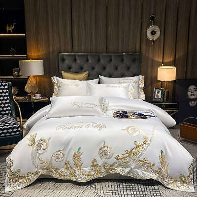 #ad Luxury Euro Embroidery Cotton Duvet Cover Set Bed Sheet Pillowcase Bedding Set $221.31