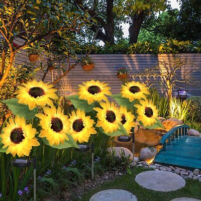 #ad 3 Lights Sunflower Solar Outdoor Stake Lights Waterproof Garden Yard Light Decor $12.65