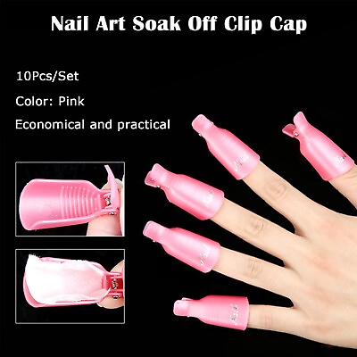 #ad 10Pcs Nail Art Soak Off Clip Cap Pink Plastic UV Gel Polish Remover Tool Durable $4.95