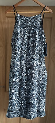 #ad Goldie Silver Paisley Floral Sequin Midi Dress RRP £55 Size 38 Medium GBP 24.95