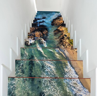 #ad 3D Casual Sea W211 Stairs Risers Decoration Photo Mural Vinyl Wallpaper Vera $152.99