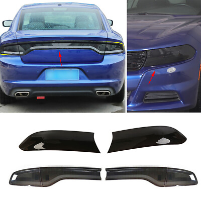 #ad Front Head Light amp;Tail Lamp Cover Trim Bezels For Dodge Charger 15 Smoked Black $121.99