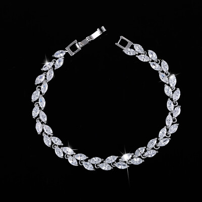 #ad Sparkling White Cubic Zirconia Colorful Leaf Women Link Chain Bracelets Bangles $6.63