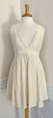 #ad NWT Mystree Ivory Lace Crocheted Dress V Neck Sleeveless Surplice Knee Length S $29.99