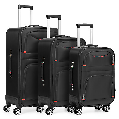 #ad 3 Piece Luggage Set Suitcase Expandable Spinner Softshell 20 24 28 Travel Bags $75.74