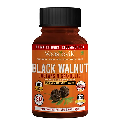 #ad Vaastavik Black Walnut Hull 500 MG Vegetarian 60 Extract Capsule Supplement $31.31