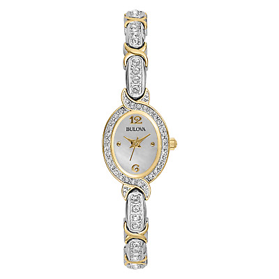 #ad Bulova Women#x27;s Quartz Silver Gold Oval Crystal Stainless Steel Watch 19mm 98L005 $100.99