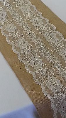 #ad Burlap and Lace Table Runner Ivory 12quot;W x 108quot;L $15.99