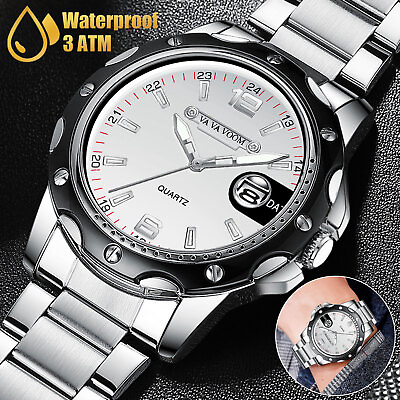 #ad Men Watch Classic Business Stainless Steel Quartz Luminous Waterproof Wristwatch $13.98