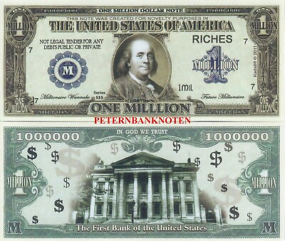 #ad USA 1.000.000 $ Million Dollars 2011 UNC. Fantasy Banknote 613# Kassenfrisch.. EUR 4.93