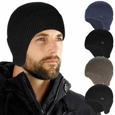 #ad Men Knit Hat Winter Warm Cuff Beanie Ear Flaps Skull Cap for Outdoor Work Ski $7.48