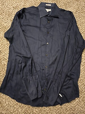 #ad Perry Ellis Portfolio Eady Care Dress Shirt Casual Blue Silk $13.49