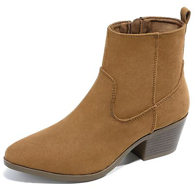 #ad HOMEHOT Womens Ankle Boot Suede Leather Piont Toe Chunky Heel Booties Side Zi... $31.53