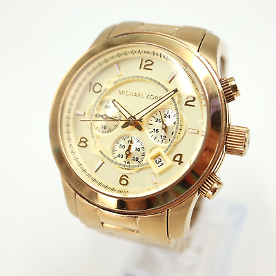 #ad Michael Kors Oversized Runway Chronograph Watch 45mm Date Gold Tone MK 8077 $44.99