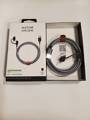Native Union Belt Cable 6.5#x27; USB C Lightning Micro to USB Type A Cable Zebra $12.99