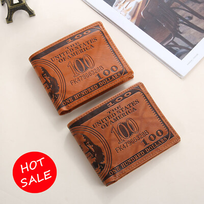 #ad Mens Dollar Printed Leather Bifold Credit Card Holder Wallet Handbag Purse Bag $6.80