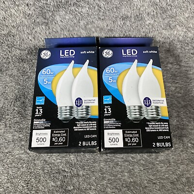 #ad GE LED Soft White 60w 5w 500 Lumens Dimmable Decorative Frosted 2 Pack $16.99