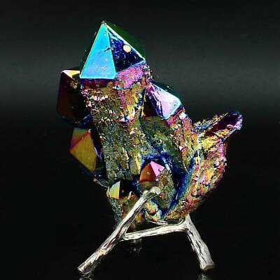 #ad 214g Colourful Crystal Cluster Quartz Mineral Specimen Decoration Electroplate $41.71