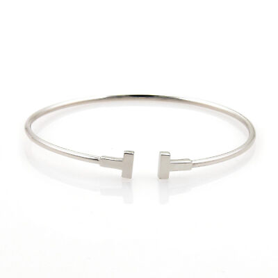 #ad Tiffany amp; Co. T Wire 18k White Gold Flex Cuff Band Bracelet $1900.00