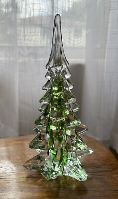 #ad Vintage Enesco Art Glass Clear Green Christmas Tree 8.25” BEAUTIFUL $19.00
