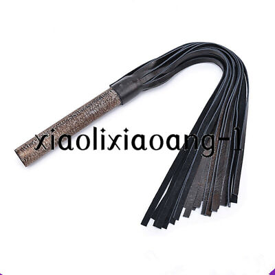 #ad 55cm Long Faux Leather Whip Bronze Flogger Handle Tassels Restraint Fun Roleplay $26.34