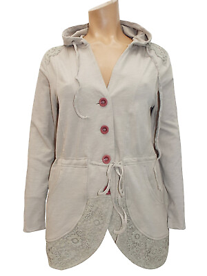 #ad Mia Moda Cardigan sweatshirt jacket plus size 20 beige stone hooded button up GBP 19.99