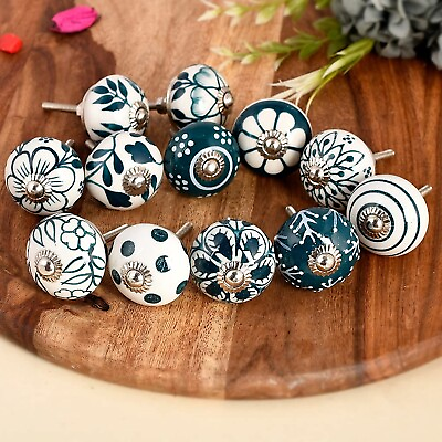 #ad 50 PC Decorative Ceramic Knobs Hand Crsfted Indian Multi Pottery Door Pulls $55.32