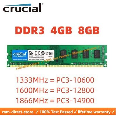 CRUCIAL DDR3 4GB 8GB 1333 1600 1866 Desktop RAM Memory DIMM 240pins DDR3 16GB 32 $5.80
