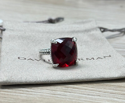 #ad David Yurman 925 Silver Chatelaine 20mm Red Garnet amp; Diamond Ring Sz 8 $189.00
