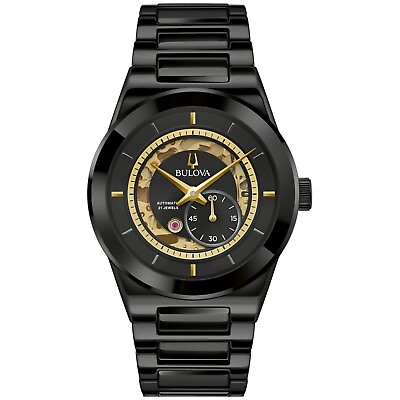 #ad Bulova Men#x27;s Millennia Black Ceramic Automatic Black Gold Watch 41MM 98A291 $307.99