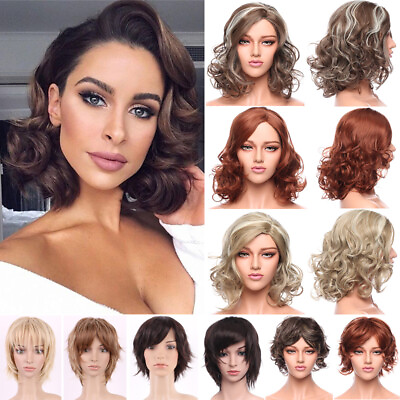 #ad Women Fashion Short Wavy Curl Daily Wig Full WIGS Natural Front Hair Side parted $17.45