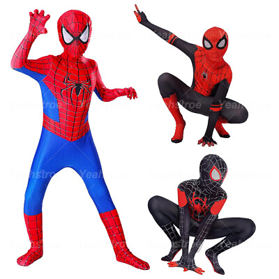 #ad #ad Superhero Spider Man Costume Miles Halloween Jumpsuit Kids Boys Cosplay Bodysuit $15.99