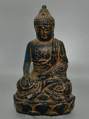 #ad 10quot; Old Chinese Amber Carving Feng Shui Shakyamuni Amitabha Buddha Statue $165.75