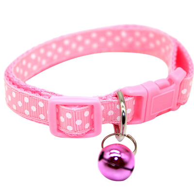 #ad Fashion Dog Puppy Cat Kitten Buckle Cute Dot Print Bell Adjustable Pet Collar 17 $6.99