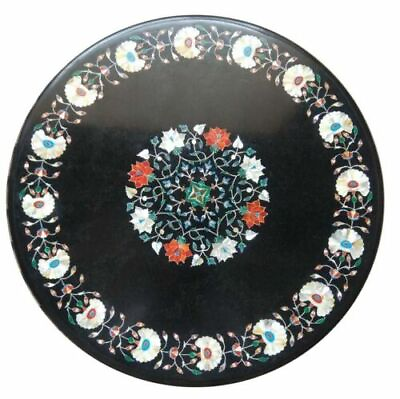 #ad 18quot; Black Marble center Table Top Pietra Dura marquetry handmade inlay work b194 $465.00