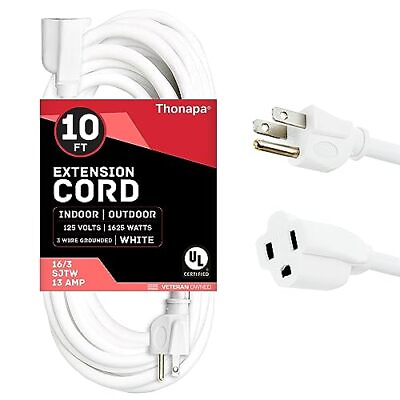 #ad 10 Ft White Extension Cord 16 3 Durable Outdoor Electrical Cable $10.99