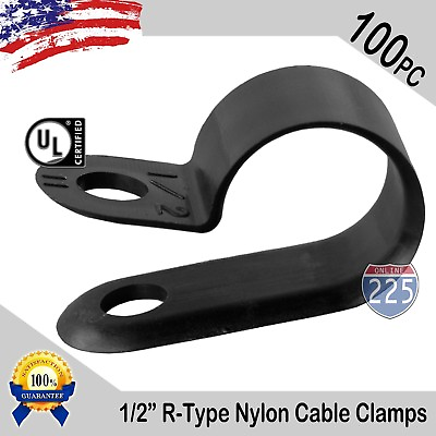 #ad 100 PCS PACK 1 2quot; Inch R Type CABLE CLAMPS NYLON BLACK HOSE WIRE ELECTRICAL UV $12.95