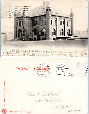 #ad Scientific Building Trinity College Hartford CT Postmarked 1907 Undivided Back $19.99