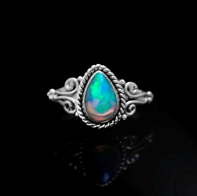 #ad Natural Opal Gemstone Ring 925 Sterling Silver Blue Flash All Size MO** $7.92