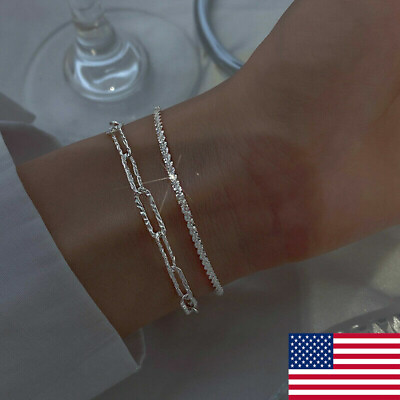 #ad 2X 925 Silver Gypsophila Flash Chain Bracelet Bangle Womens Girls Jewelry Gift $1.66