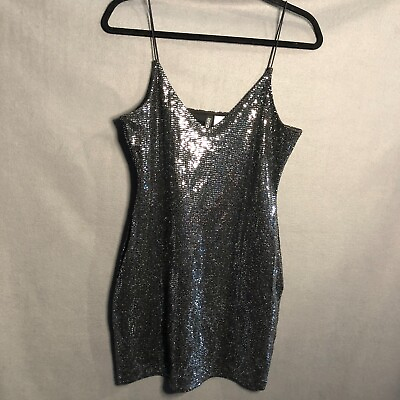 #ad womens sequins mini dress medium m black shiny Sexy Plunge V Neck Clubbing s8 $26.36